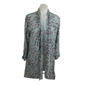 Masai Women Kimono Leaf Print Open Front Cardigan Pocket Viscose sz S